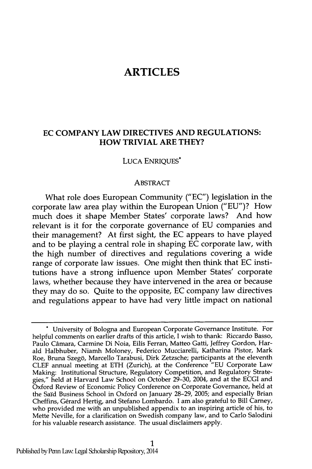 Ec Company Law Directives and Regulations: How Trivial Are They?