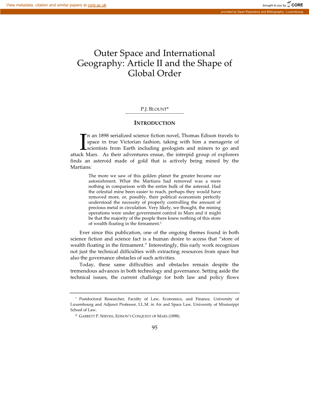 Outer Space and International Geography: Article II and the Shape of Global Order
