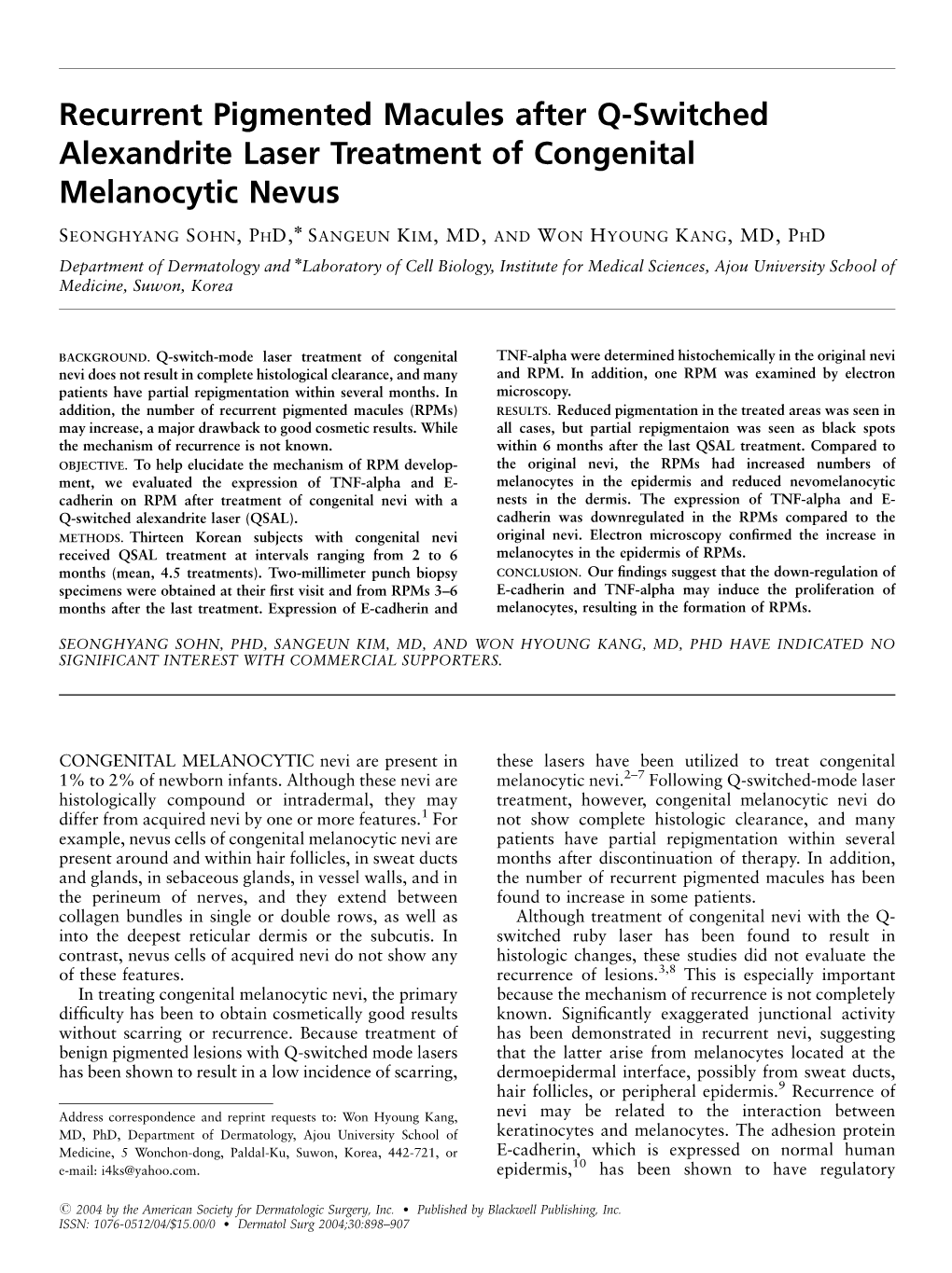 Recurrent Pigmented Macules After Q-Switched Alexandrite Laser Treatment of Congenital Melanocytic Nevus