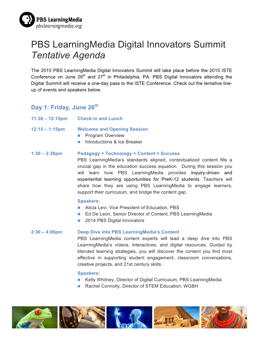 PBS Learningmedia Digital Innovators Summit Tentative Agenda