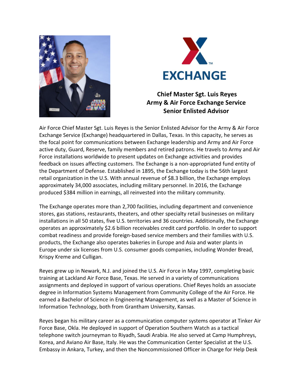 Chief Master Sgt. Luis Reyes Army & Air Force Exchange Service Senior