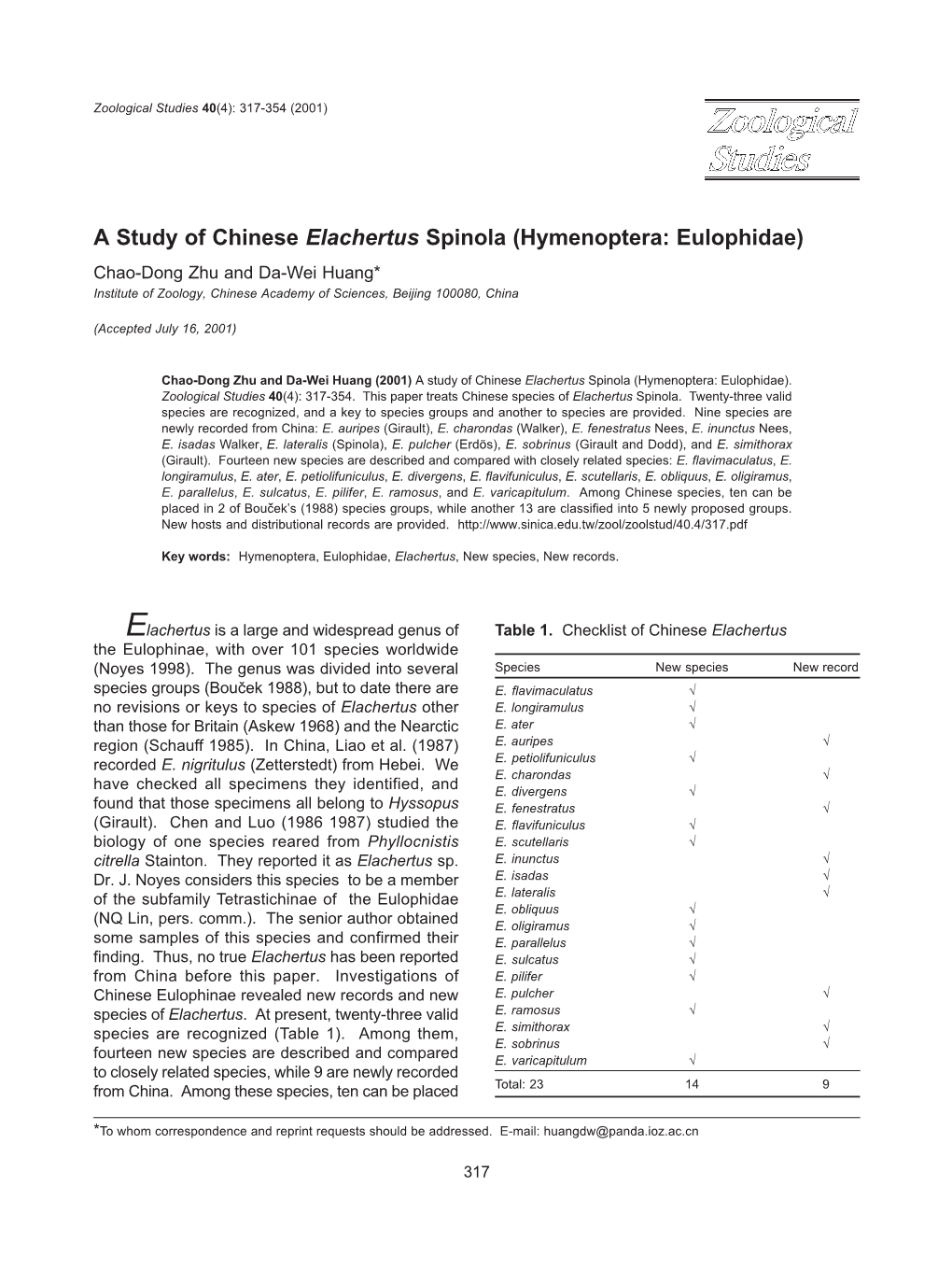 A Study of Chinese Elachertus Spinola
