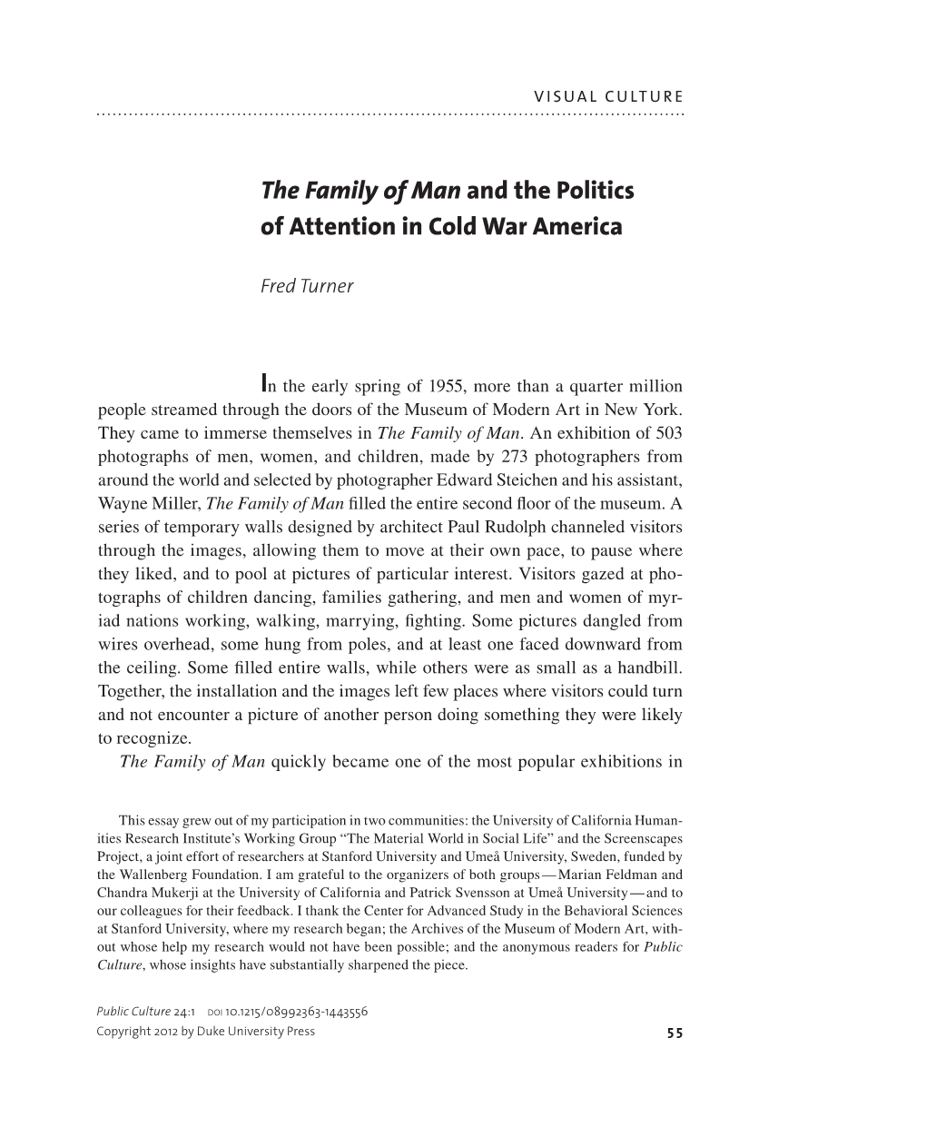 The Family of Man and the Politics of Attention in Cold War America