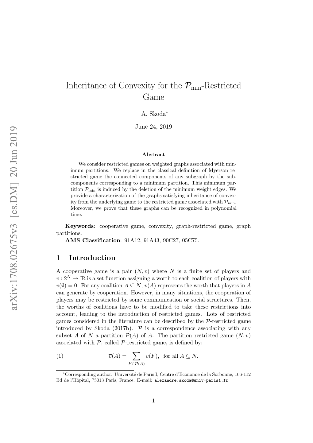 Inheritance of Convexity for the Pmin-Restricted Game