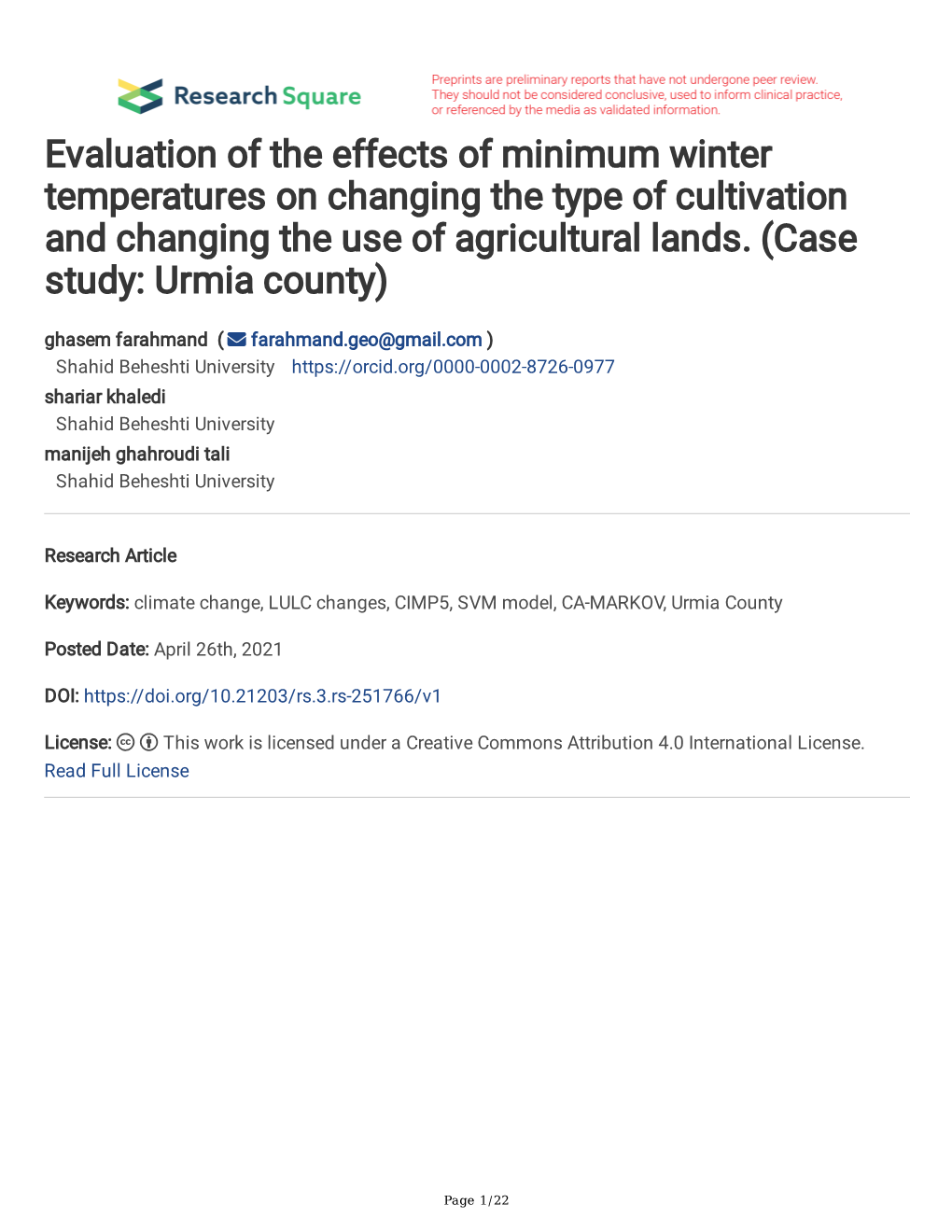 Evaluation of the Effects of Minimum Winter Temperatures on Changing the Type of Cultivation and Changing the Use of Agricultural Lands