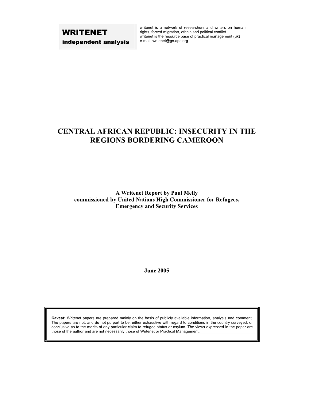 Central African Republic: Insecurity in the Regions Bordering Cameroon