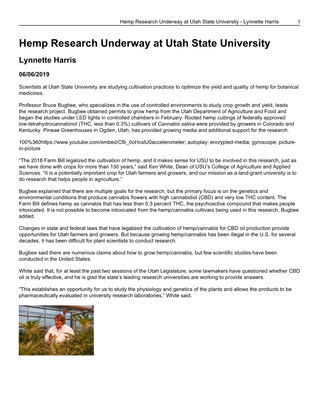 Hemp Research Underway at Utah State University - Lynnette Harris 1
