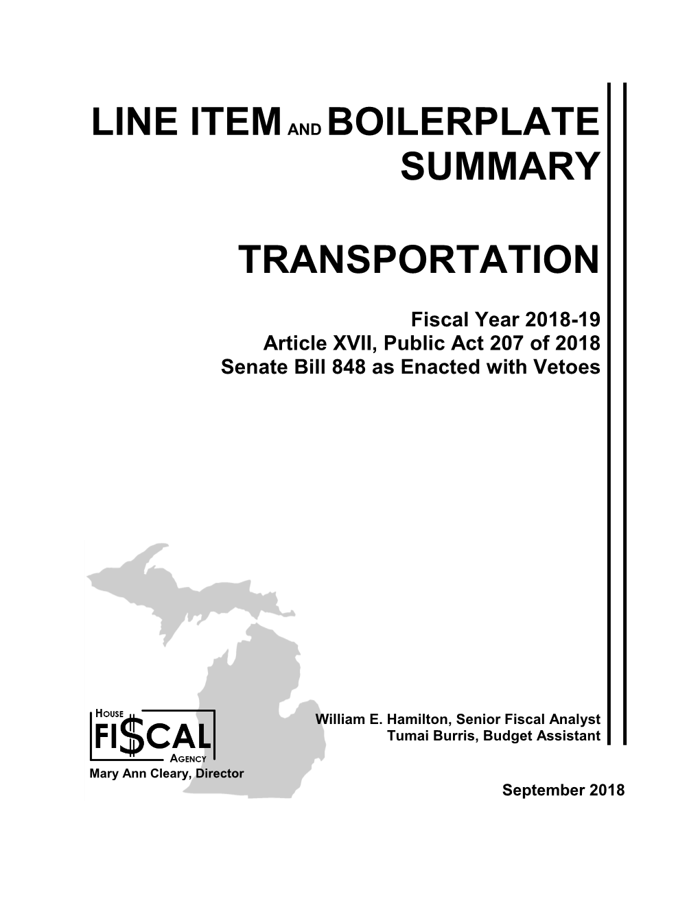Line Item and Boilerplate Summary: Transportation