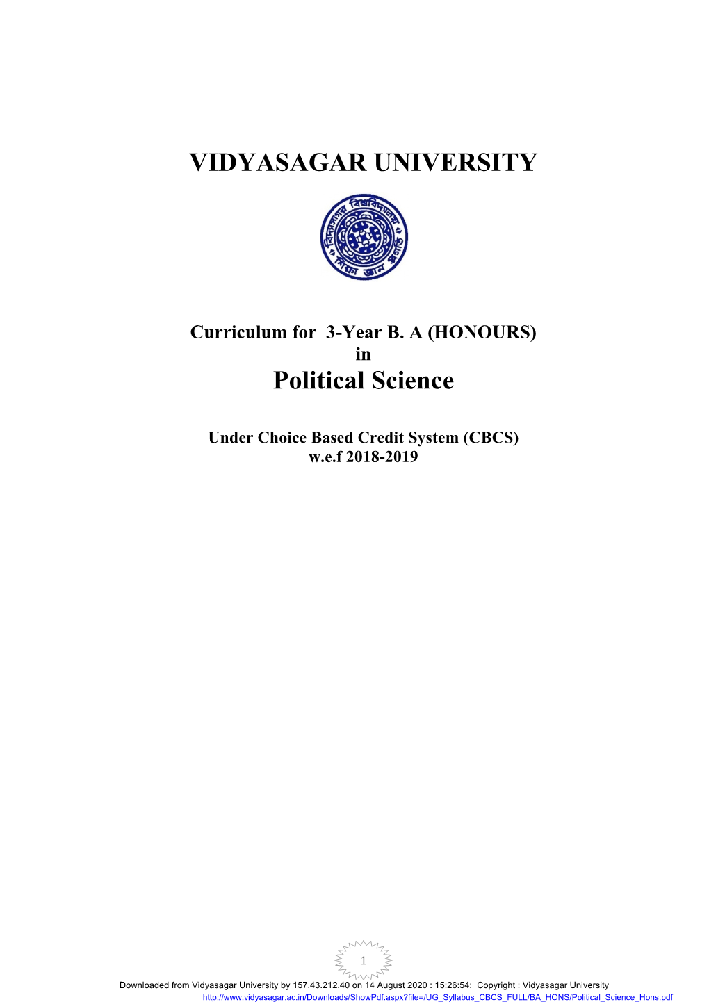VIDYASAGAR UNIVERSITY Political Science