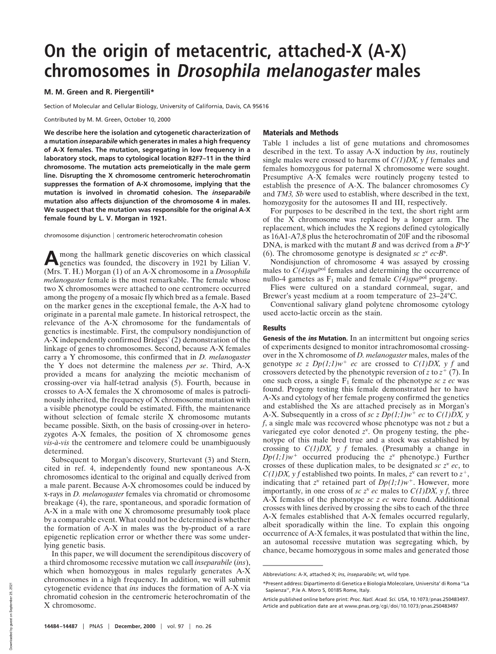 On the Origin of Metacentric, Attached-X (A-X) Chromosomes in Drosophila Melanogaster Males