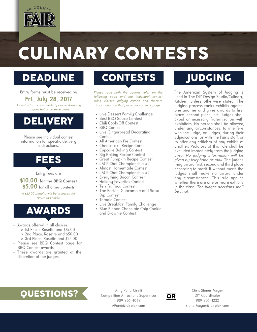 CULINARY CONTESTS Deadline Contests Ju Dging