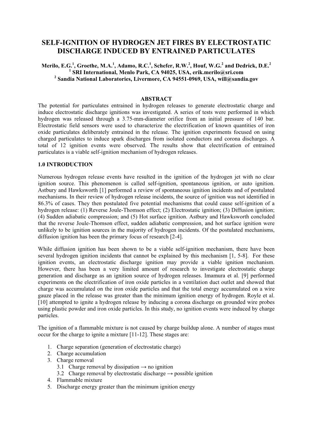 Self-Ignition of Hydrogen Jet Fires by Electrostatic Discharge Induced by Entrained Particulates