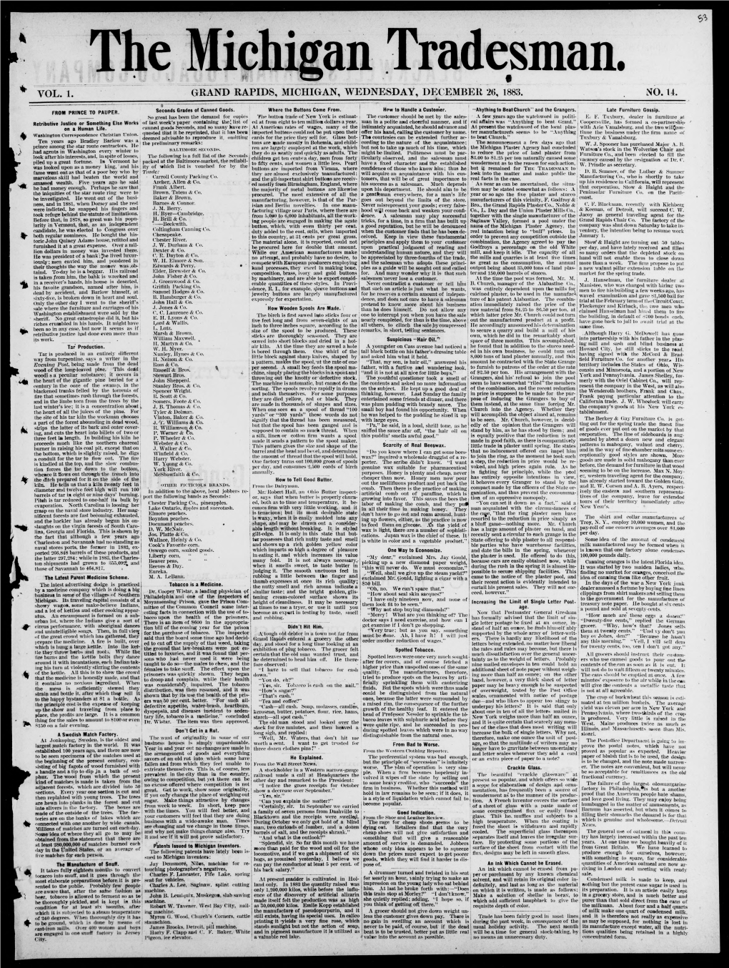 Vol. 1. Grand Rapids, Michigan, Wednesday, December 26, 1883