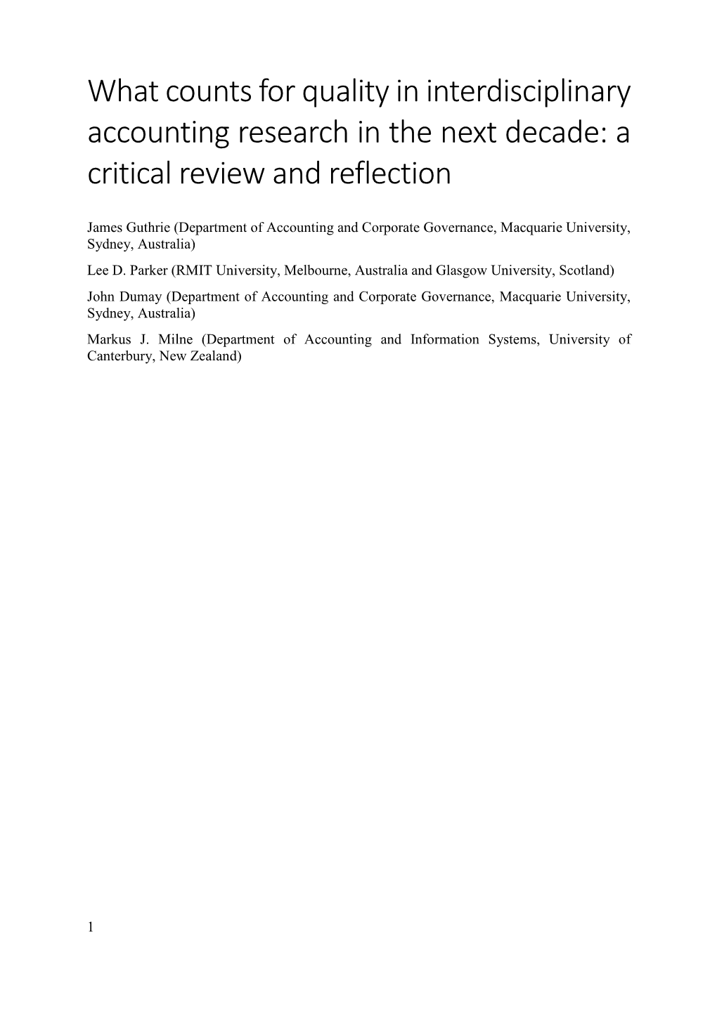 What Counts for Quality in Interdisciplinary Accounting Research in the Next Decade: a Critical Review and Reflection