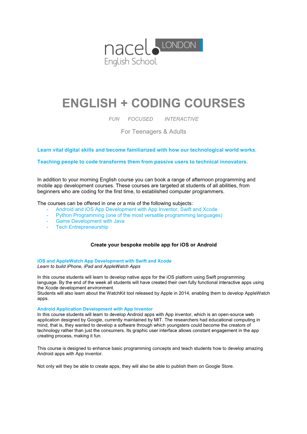 English + Coding Courses