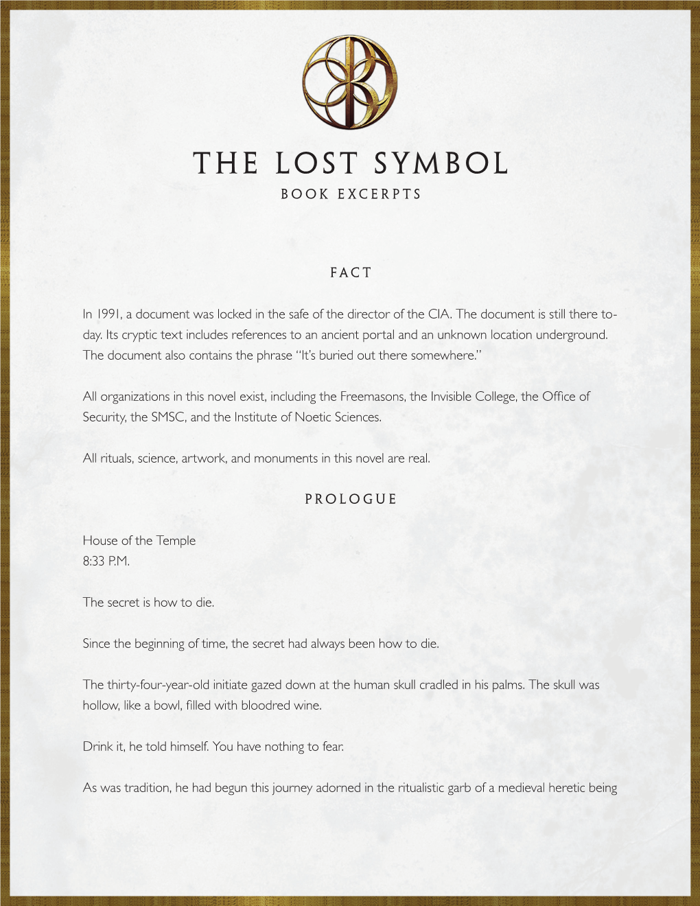 The Lost Symbol Book Excerpts