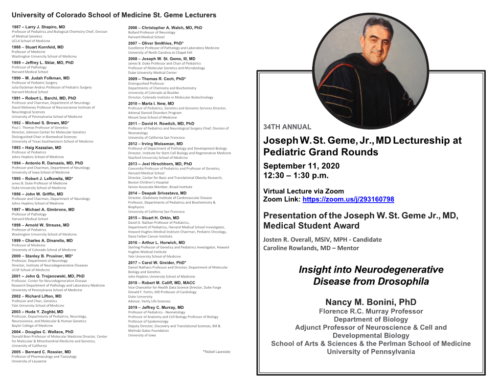 Joseph W. St. Geme, Jr., MD Lectureship at Pediatric Grand