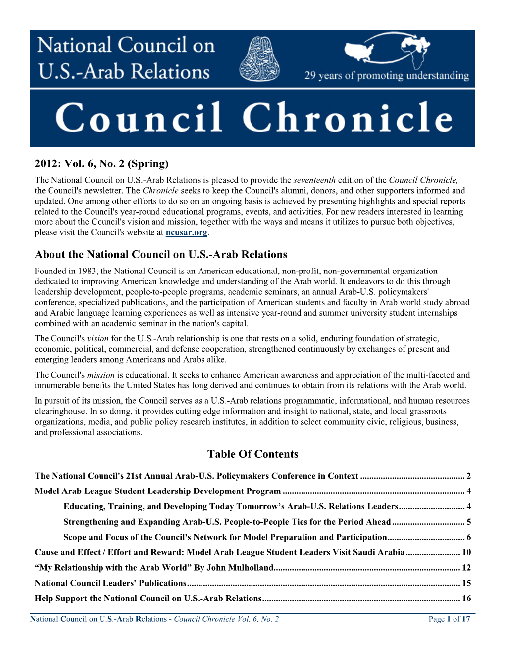 Council Chronicle, the Council's Newsletter