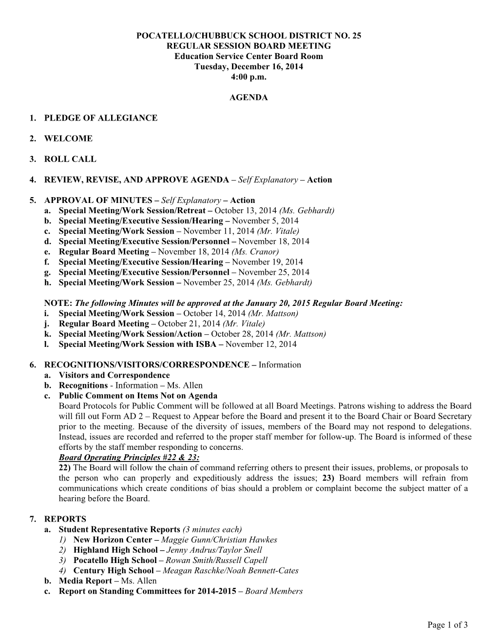 Regular Board Meeting Packet