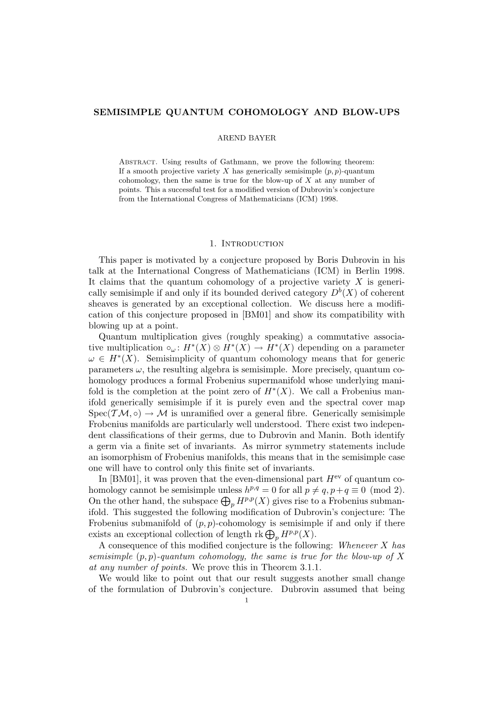 Semisimple Quantum Cohomology and Blowups