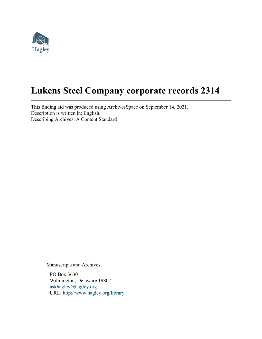 Lukens Steel Company Corporate Records 2314