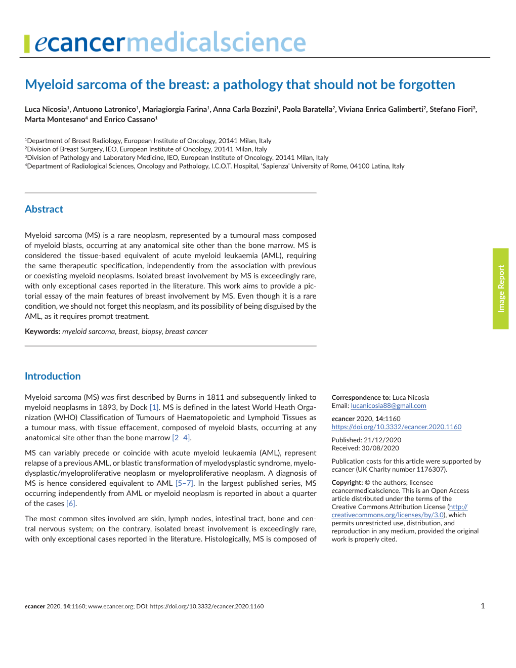 Myeloid Sarcoma of the Breast: a Pathology That Should Not Be Forgotten