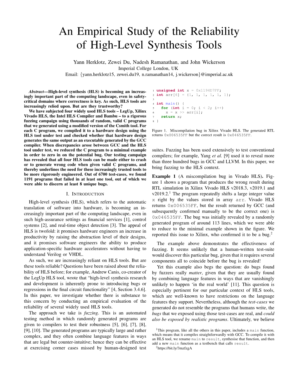 An Empirical Study of the Reliability of High-Level Synthesis Tools