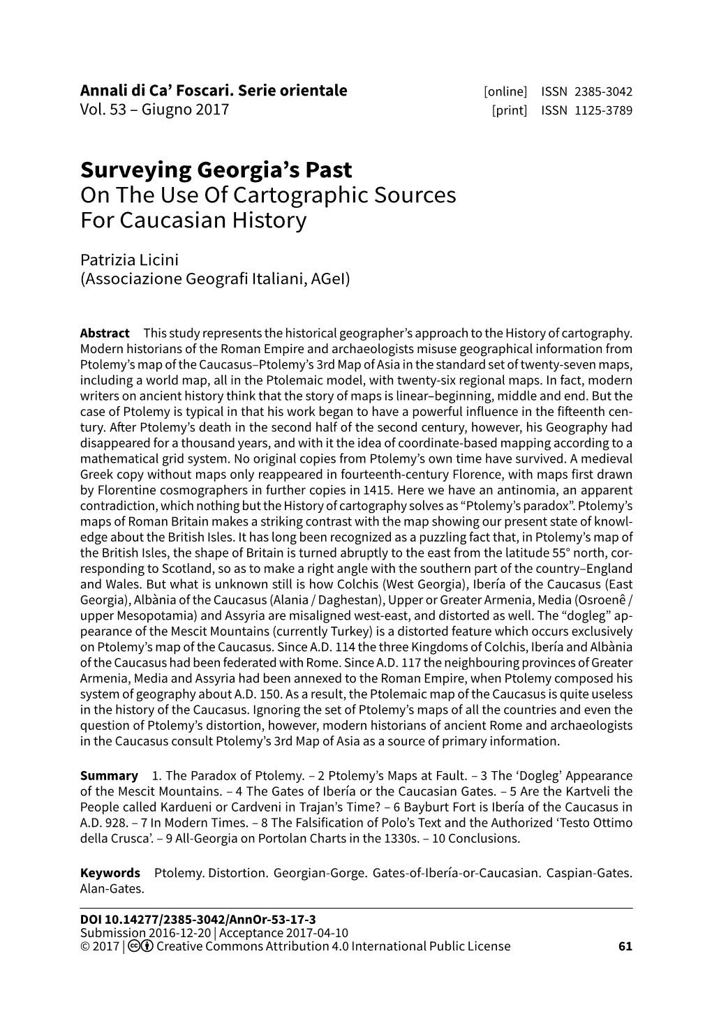 Surveying Georgia's Past on the Use of Cartographic Sources For