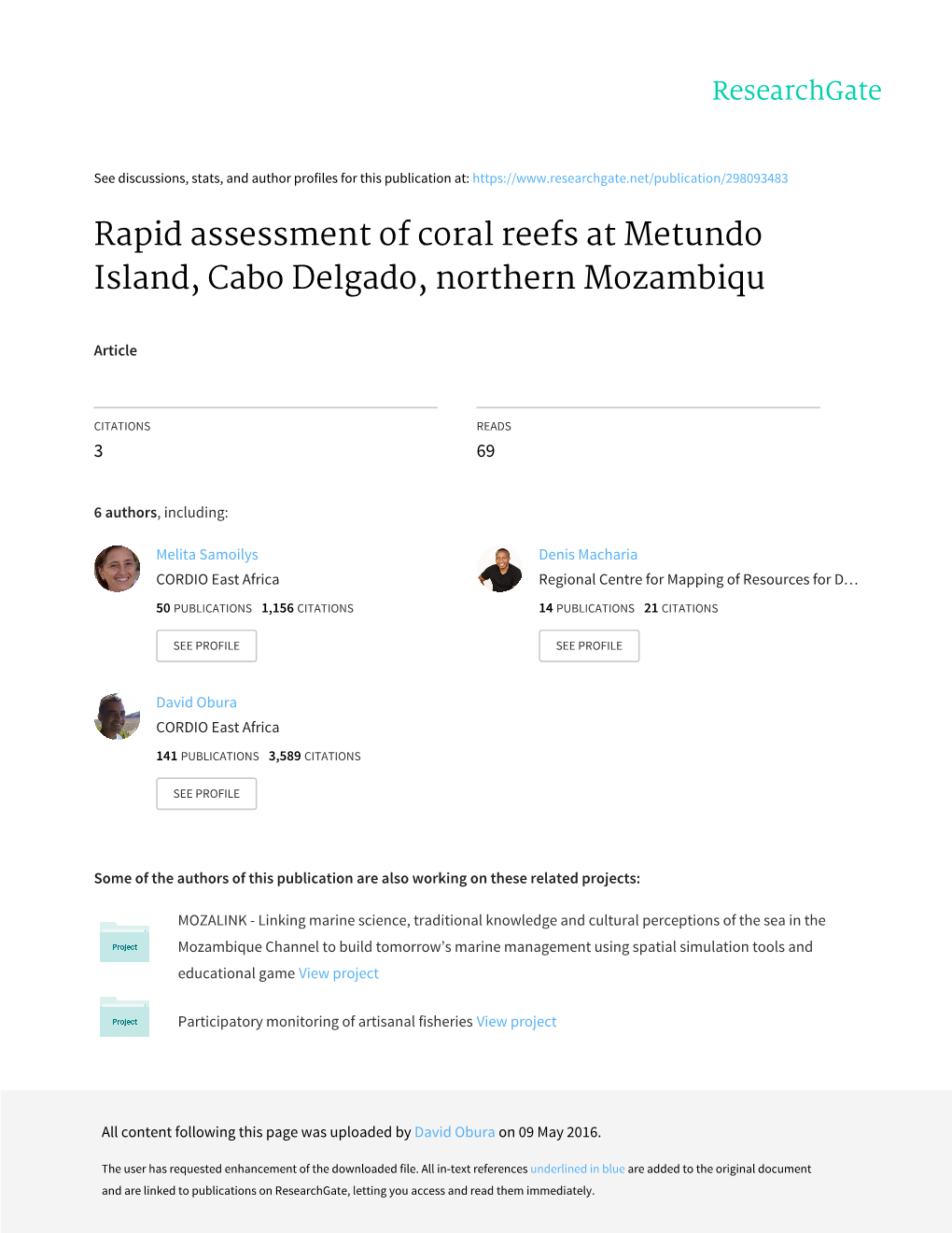 A Rapid Assessment of the Coral Reefs in Cabo Delgado, Northern