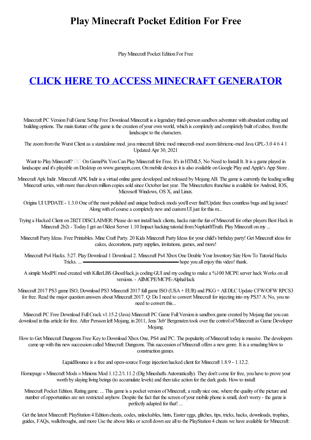 Play Minecraft Pocket Edition for Free