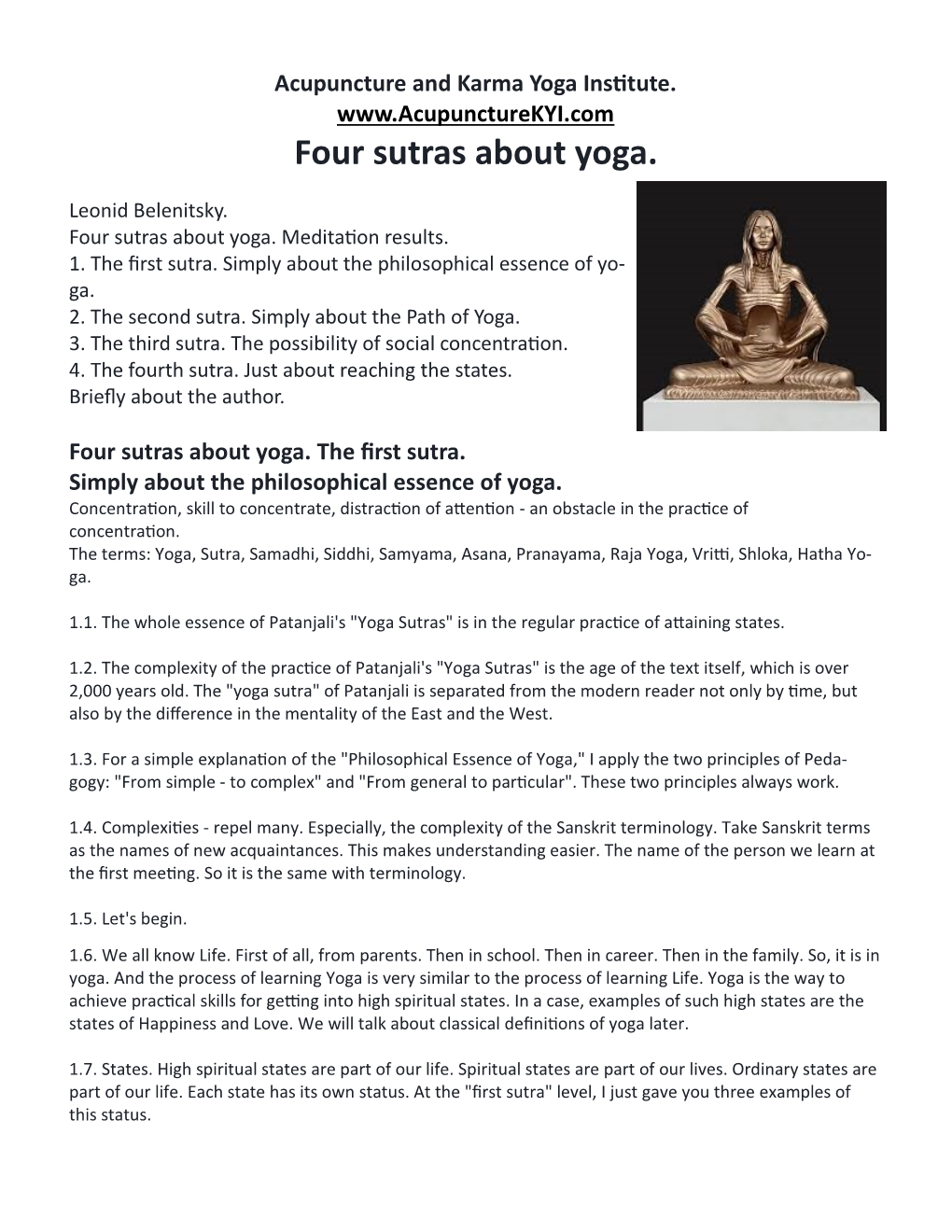 Four Sutras About Yoga
