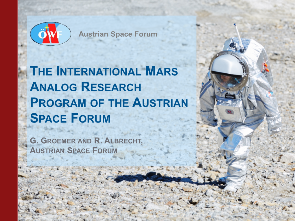 The International Mars Analog Research Program of the Austrian Space Forum