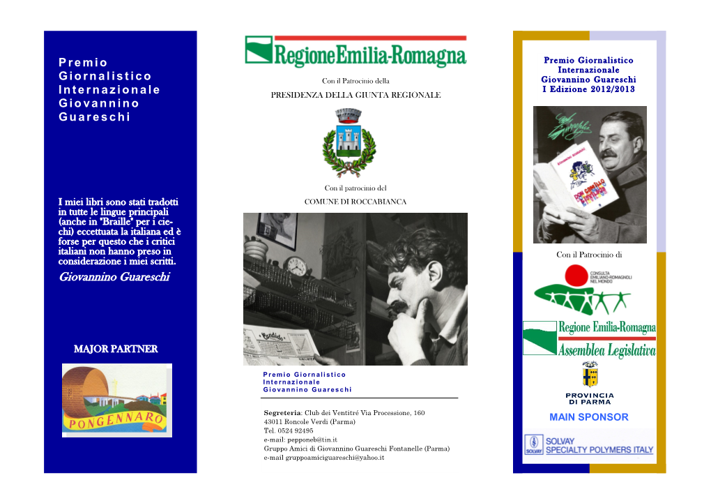 Giovannino Guareschi I Edizione 2012/2013 Internazionale PRESIDENZA DELLA GIUNTA REGIONALE Giovannino G U a R E S C H I