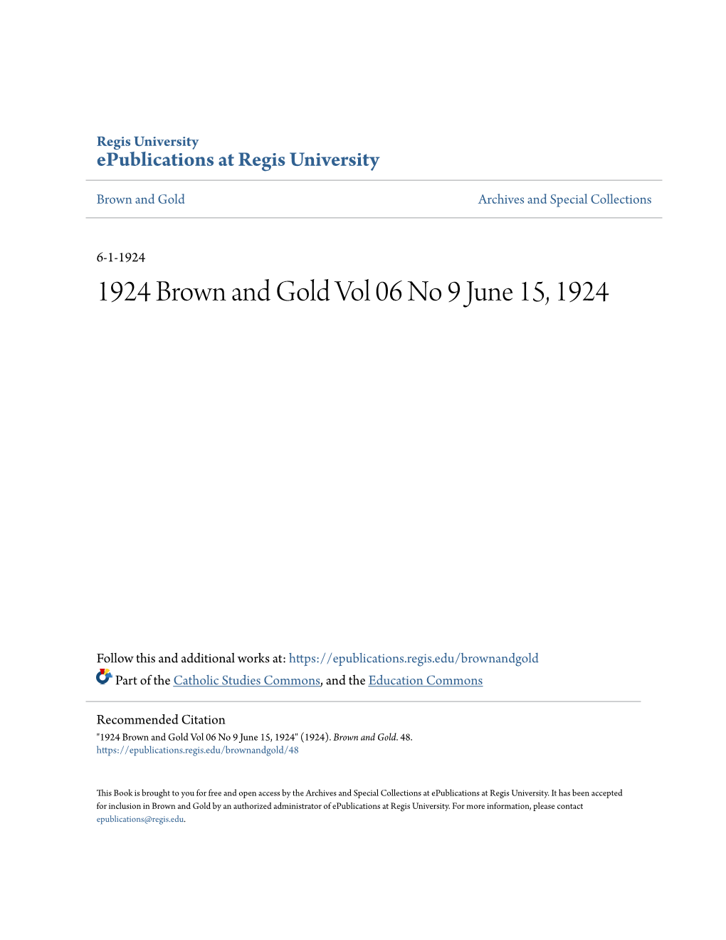 1924 Brown and Gold Vol 06 No 9 June 15, 1924