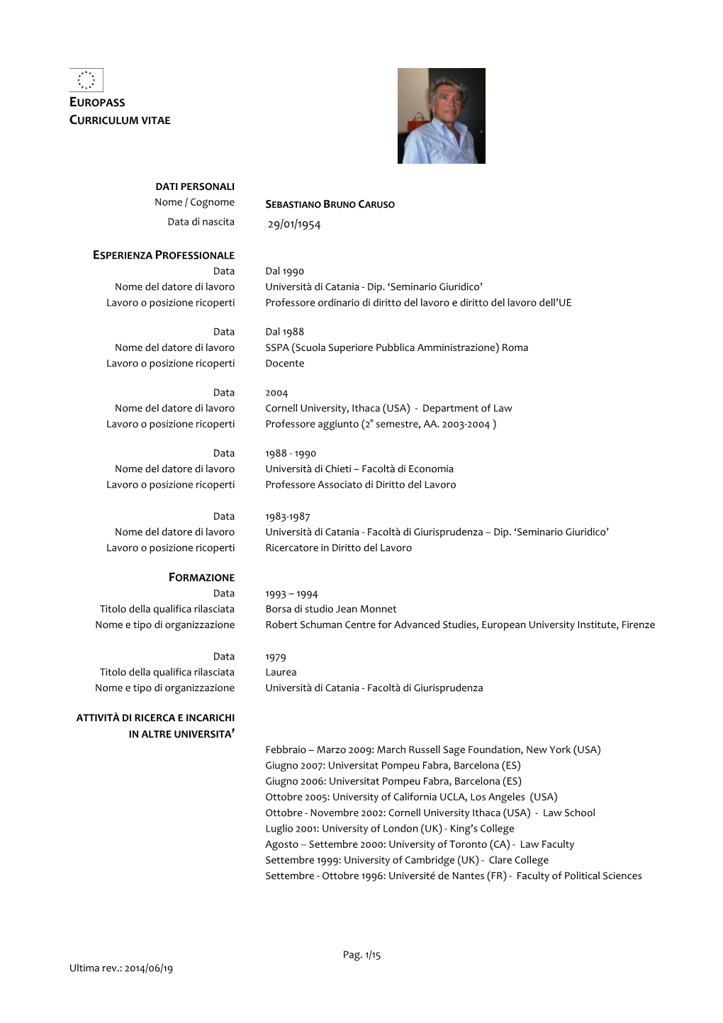 Curriculum Vitae Sebastiano Bruno Caruso Aggiornato Giugno