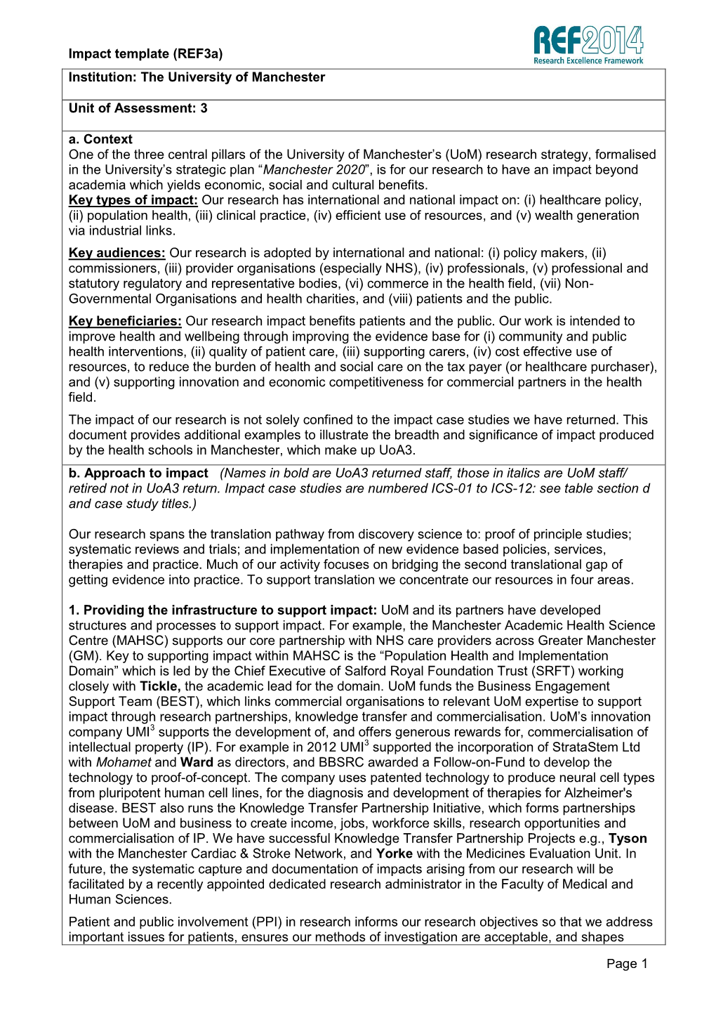 Impact Template (Ref3a) Page 1 Institution