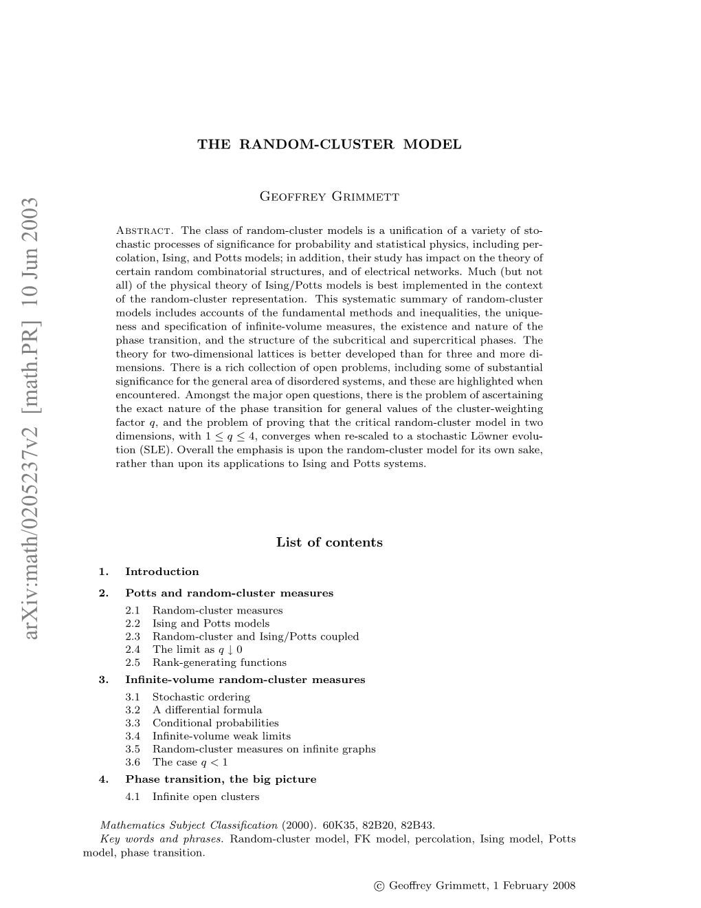 Arxiv:Math/0205237V2 [Math.PR] 10 Jun 2003 Oe,Paetransition