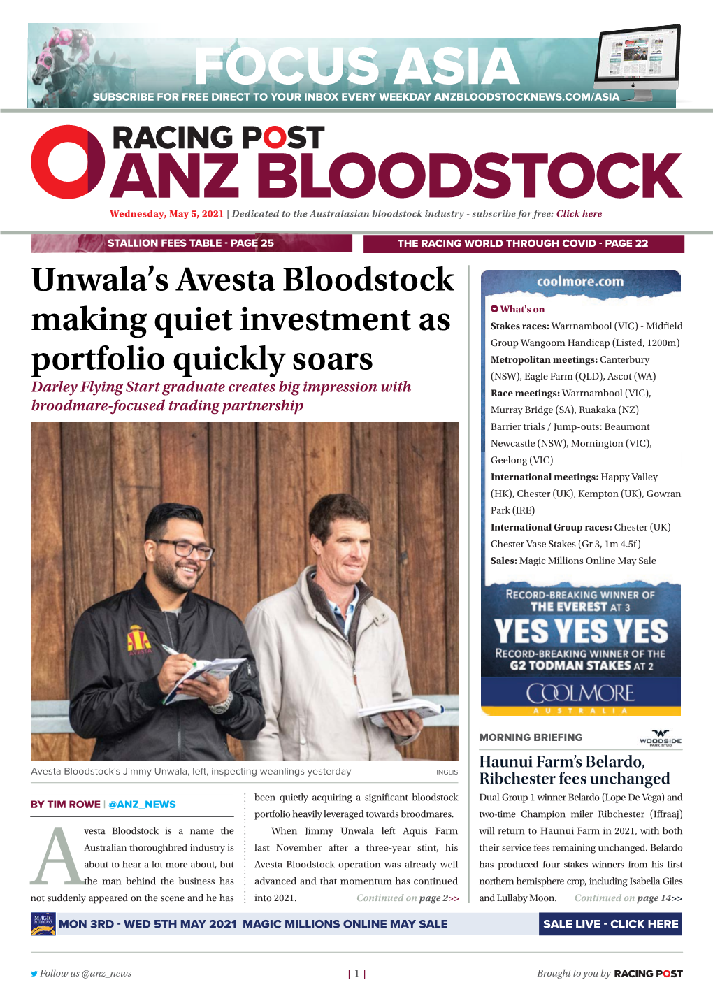 Focus Asia Subscribe for Free Direct to Your Inbox Every Weekday Anzbloodstocknews.Com/Asia