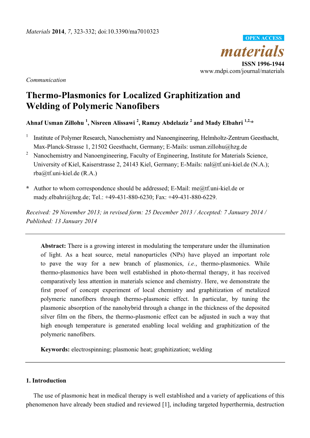 Thermo-Plasmonics for Localized Graphitization and Welding of Polymeric Nanofibers