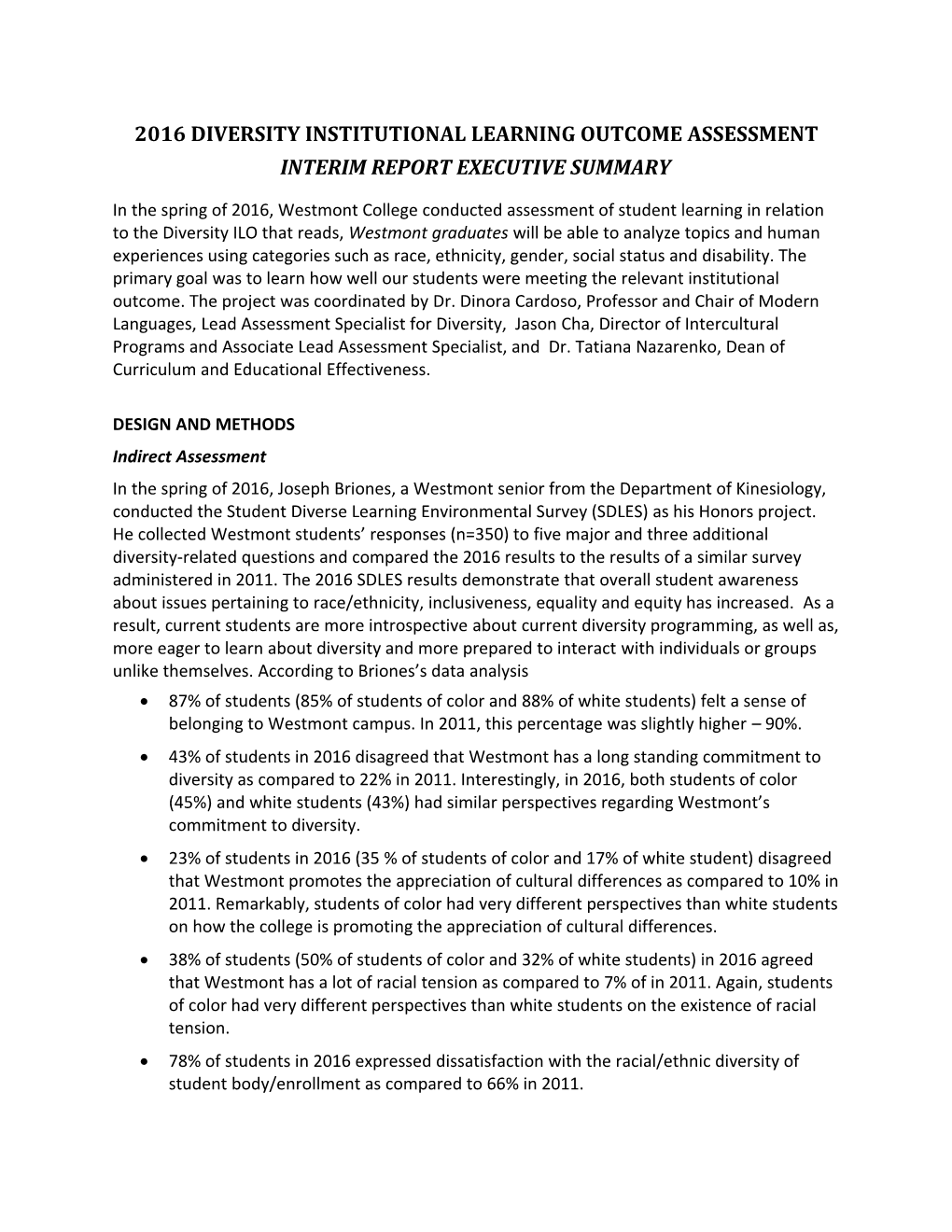 2016 Diversity Institutional Learning Outcome Assessment