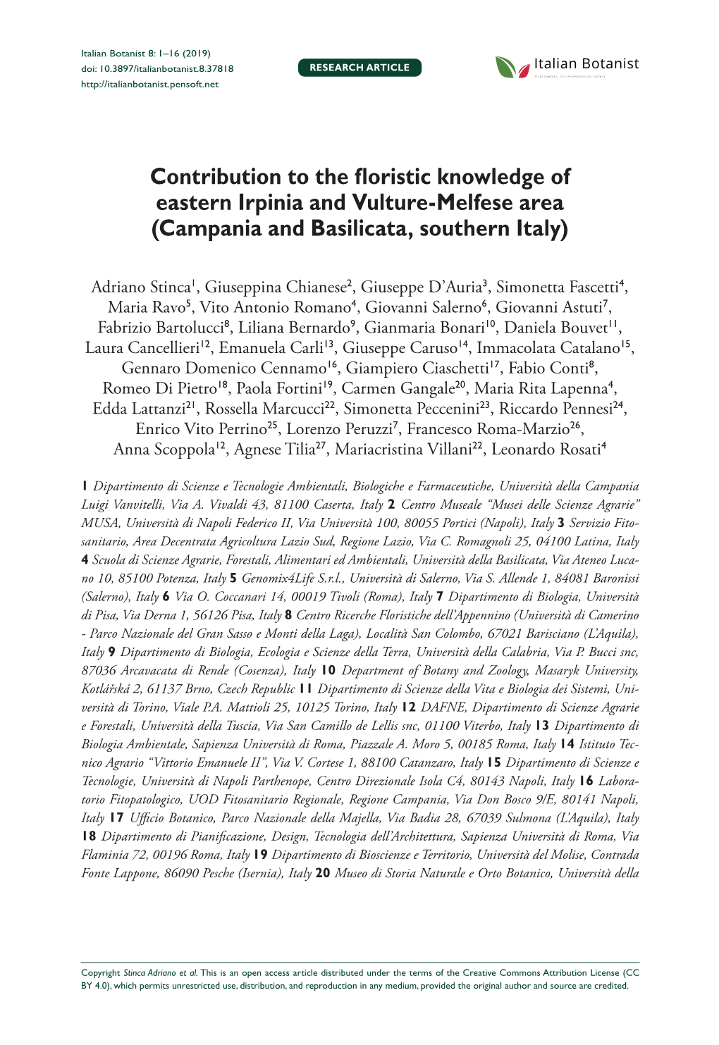 Contribution to the Floristic Knowledge of Eastern Irpinia and Vulture-Melfese Area (Campania and Basilicata, Southern Italy)
