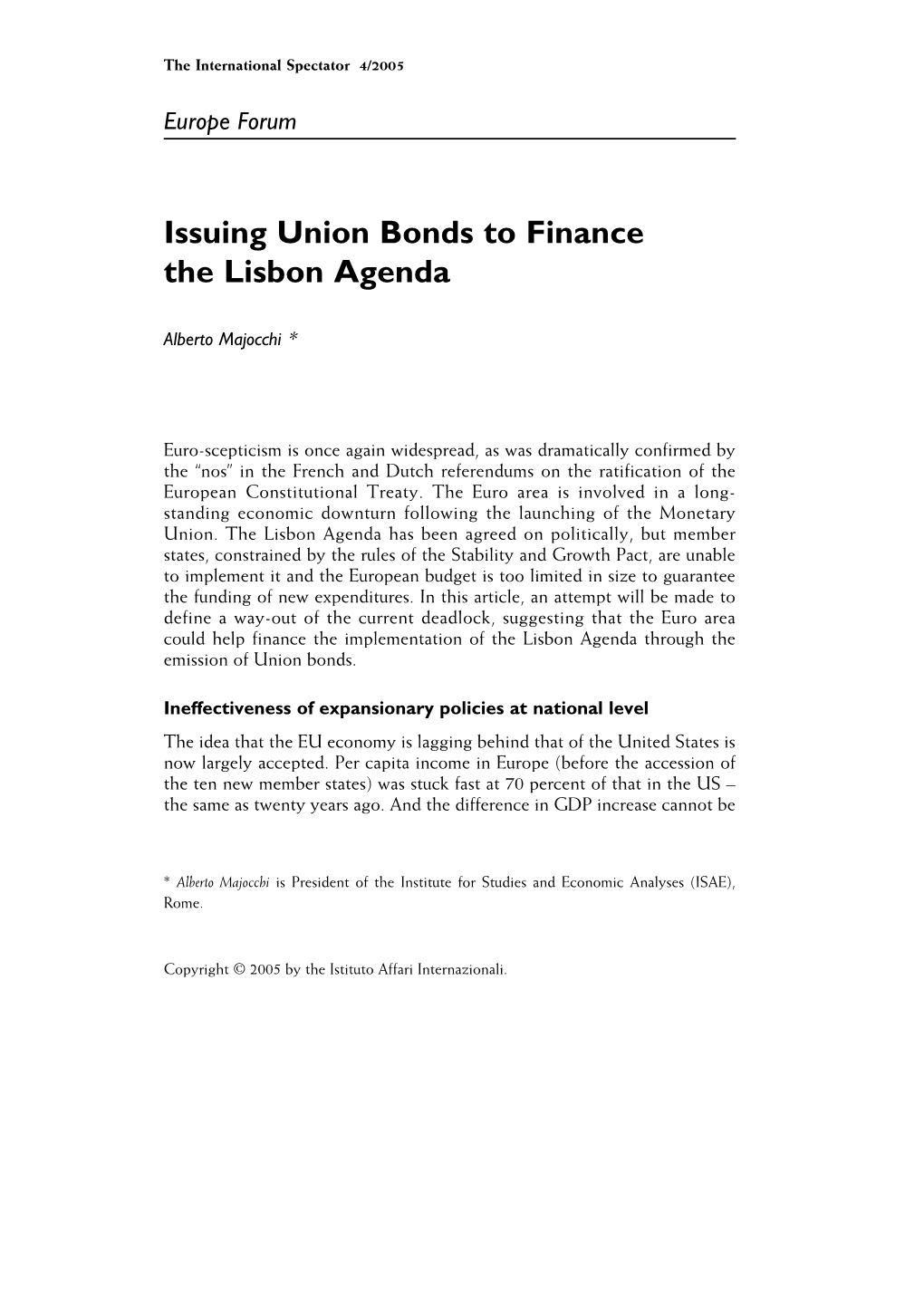 Issuing Union Bonds to Finance the Lisbon Agenda