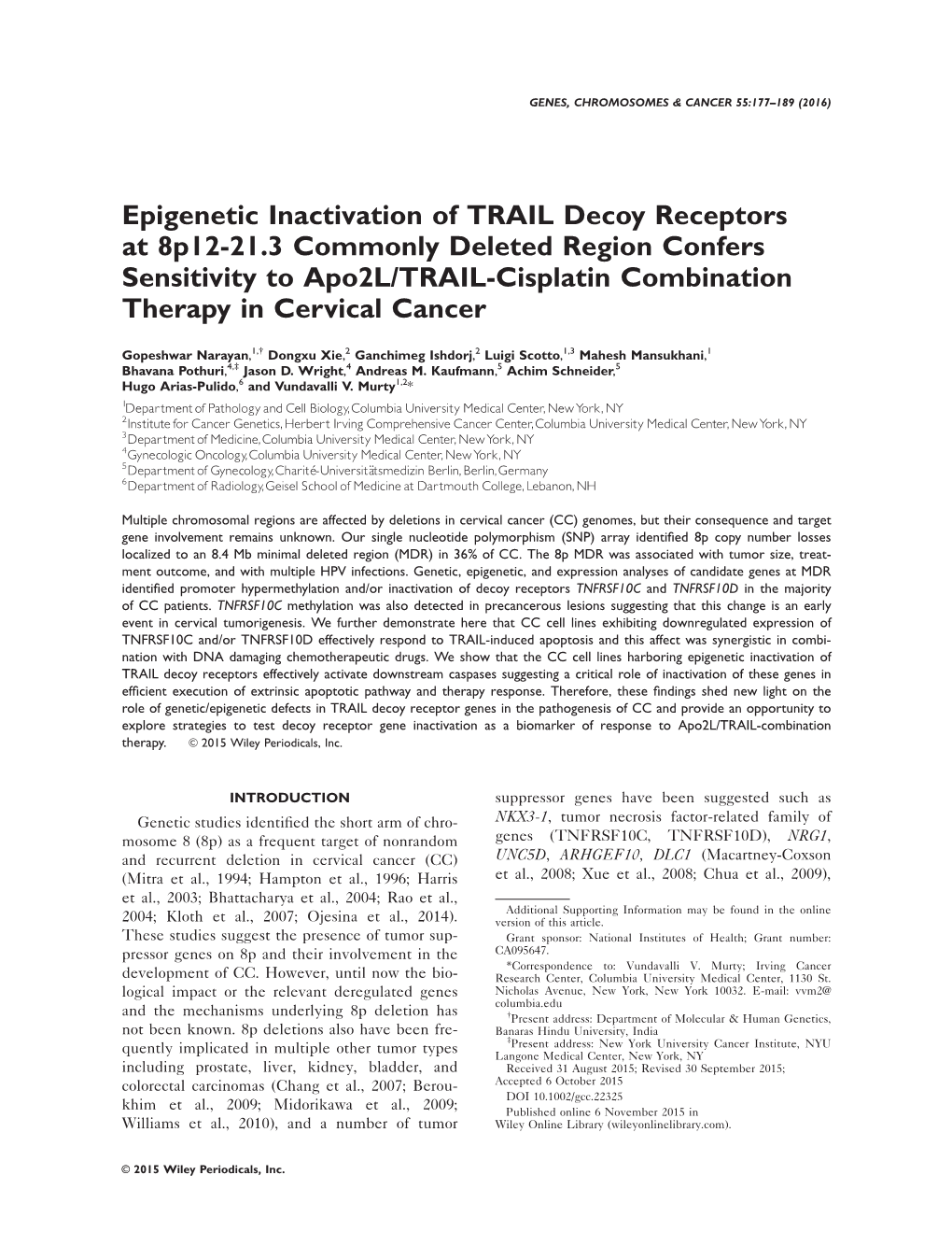 Epigenetic Inactivation of TRAIL Decoy Receptors at 8P12&
