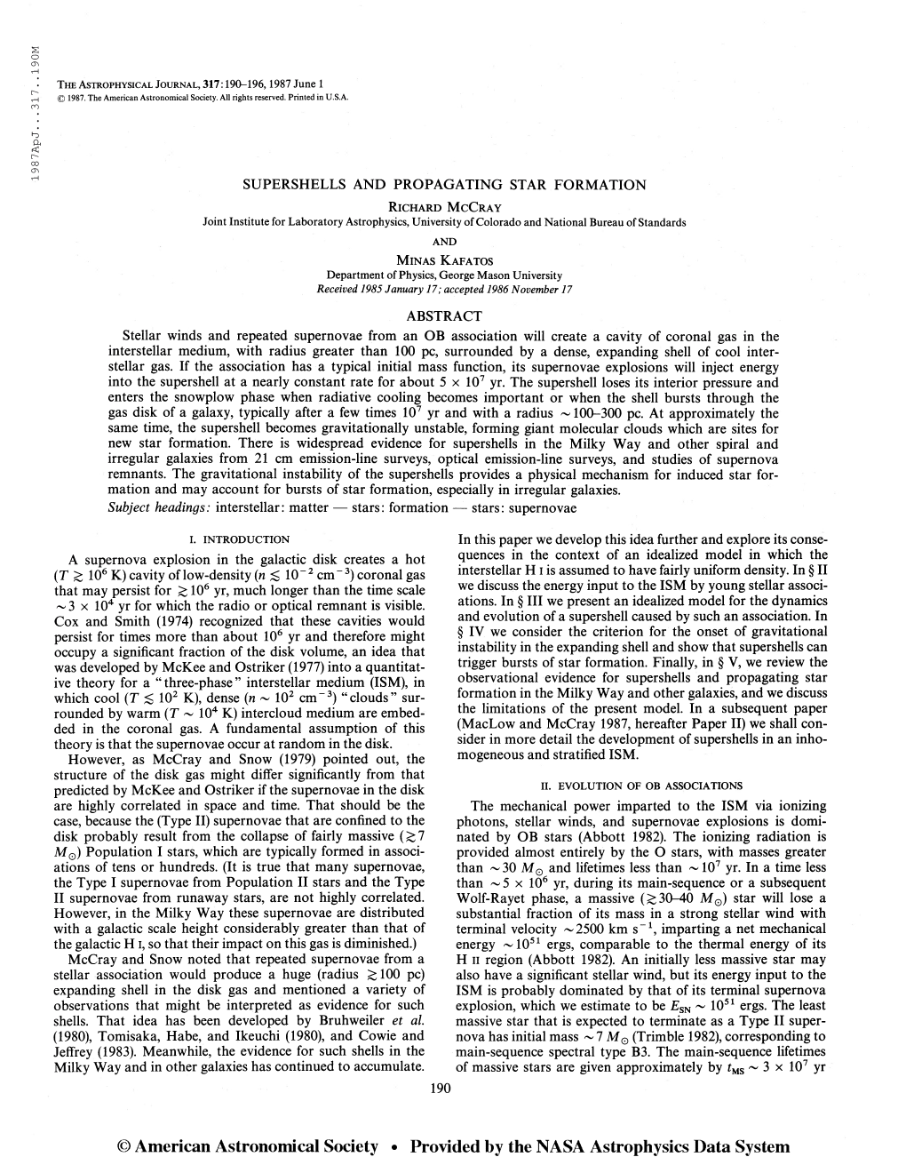 1987Apj. . .317. .190M the Astrophysical Journal, 317:190-196,1987 June 1 © 1987. the American Astronomical Society. All Rights