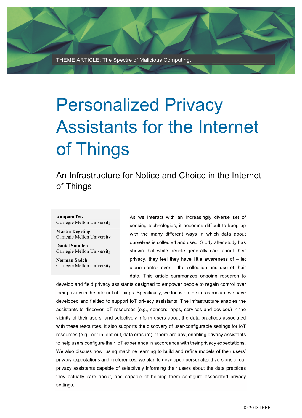 Personalized Privacy Assistants for the Internet of Things