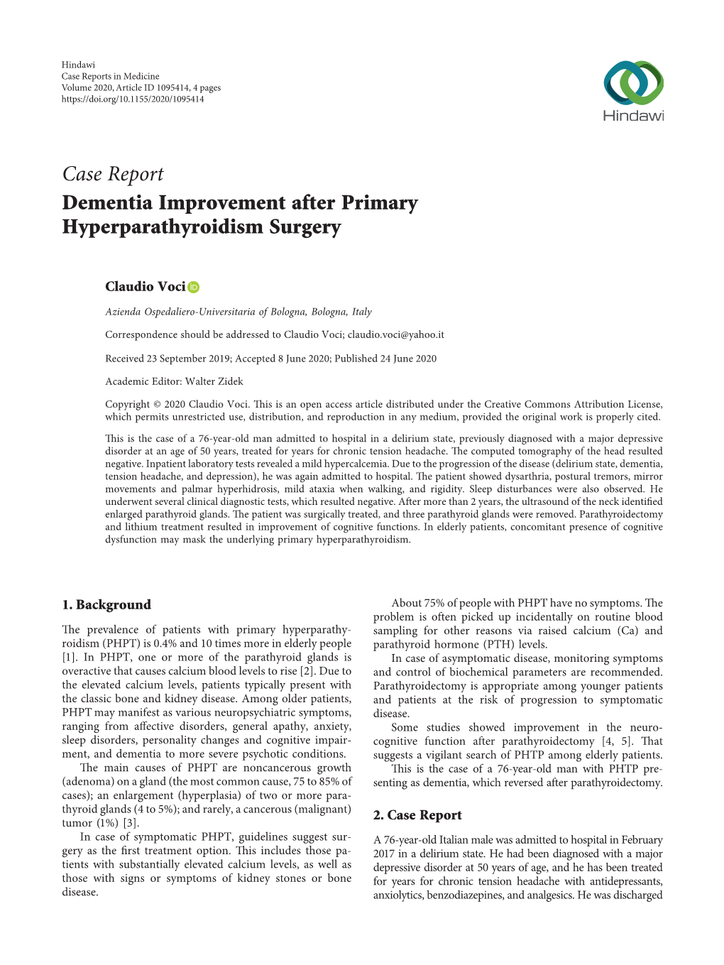 Dementia Improvement After Primary Hyperparathyroidism Surgery