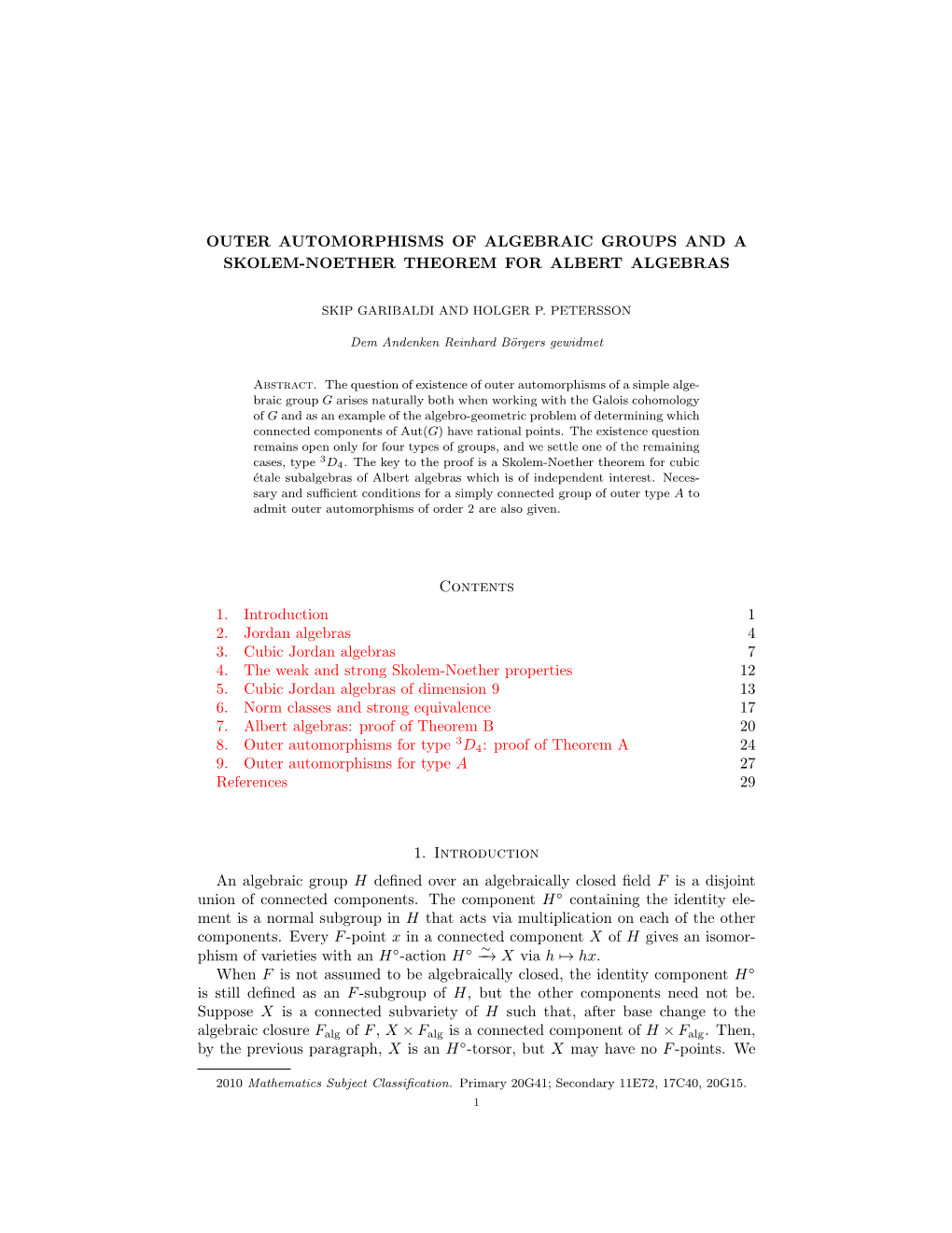 Outer Automorphisms of Algebraic Groups and a Skolem-Noether Theorem for Albert Algebras