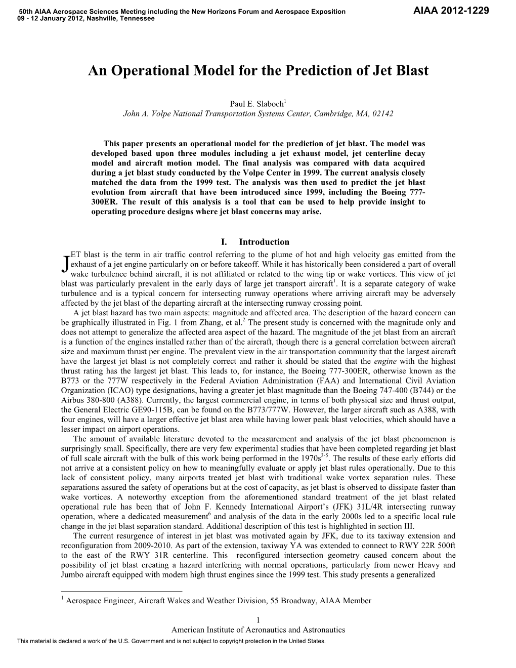 An Operational Model for the Prediction of Jet Blast