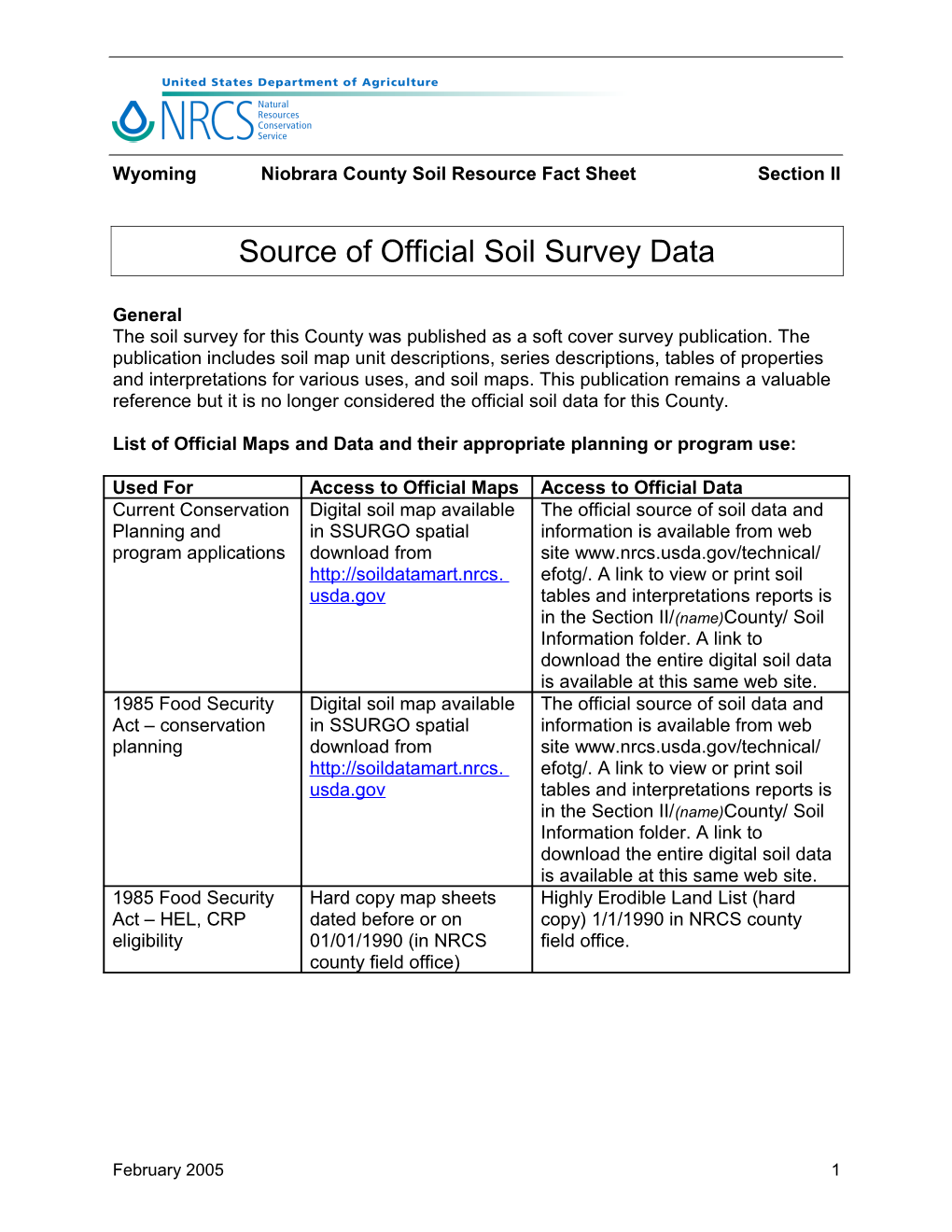 Wyoming Niobrara County Soil Resource Fact Sheet Section II