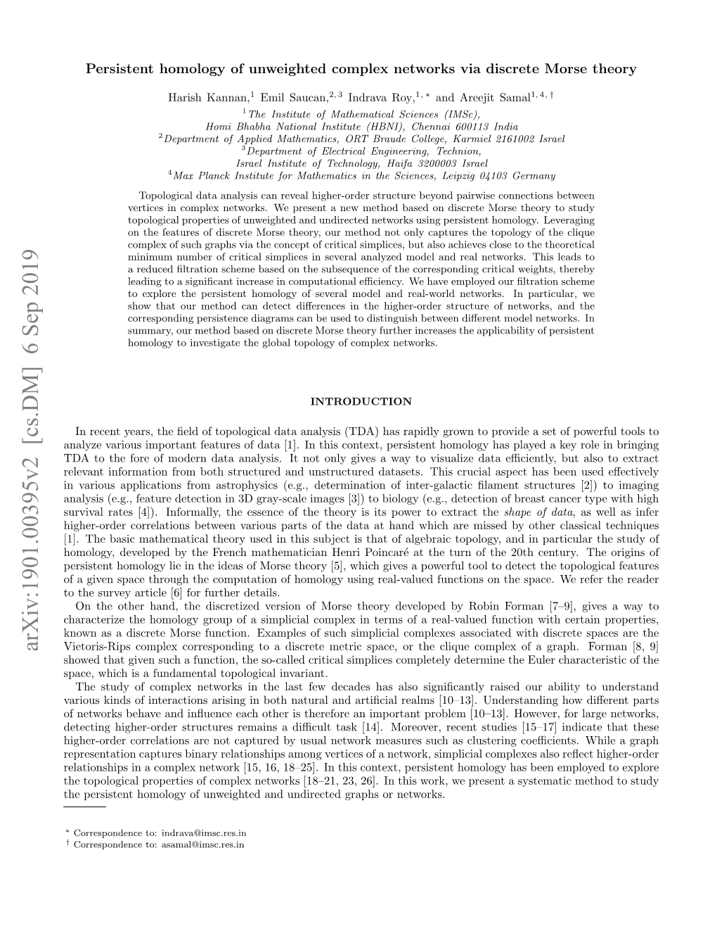 Persistent Homology of Unweighted Networks Via Discrete Morse Theory
